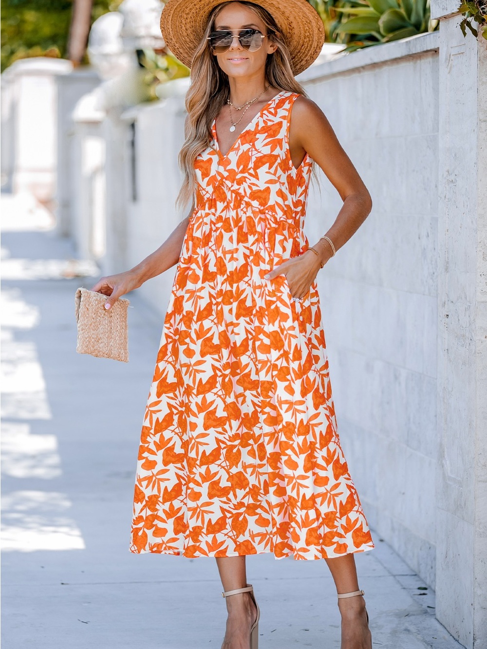 Orange & White Floral Maxi Dress
